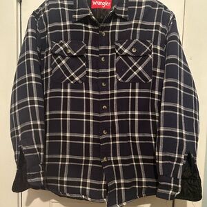 Wrangler Navy White Plaid Flannel Shirt Insulated work wear Mens Size M
